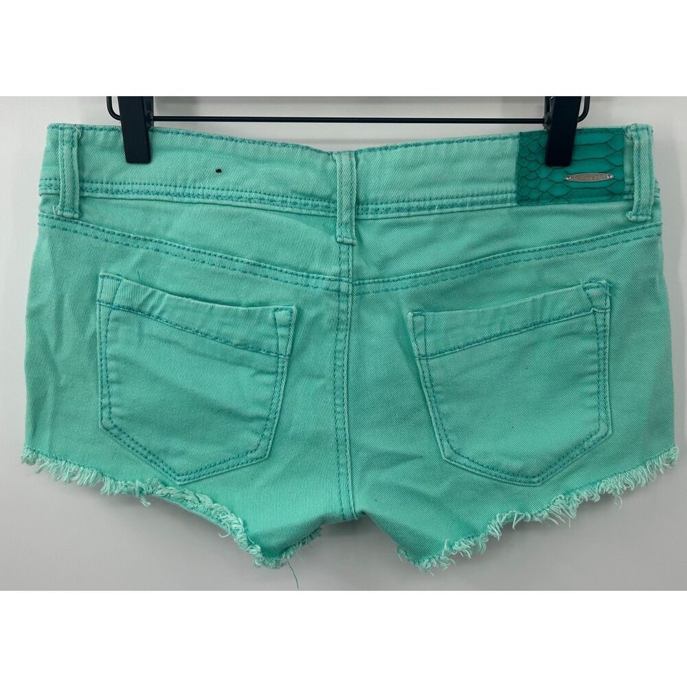 VTG Y2K Dollhouse Womens Jean Shorts Frayed Cut Offs Low Rise Stretch Green 9 - Picture 5 of 5